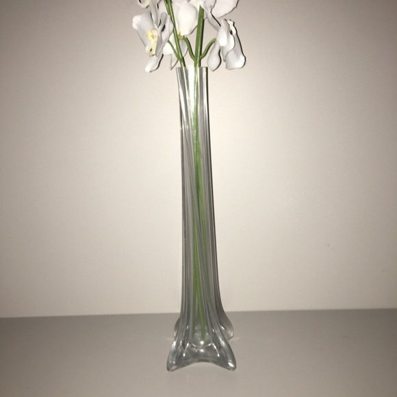White Orchid Stems in Tall Twisted Glass Vase - Picture 3 of 3